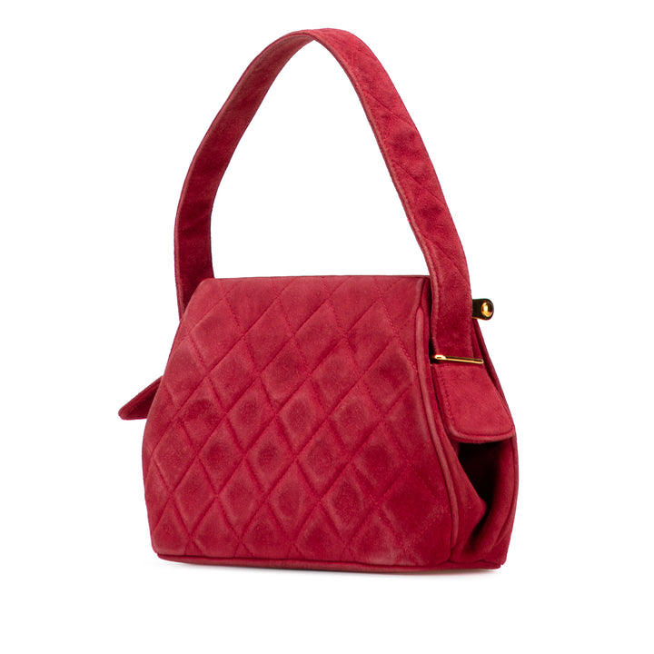 Quilted Suede Metal Frame Handbag Red - Gaby Paris