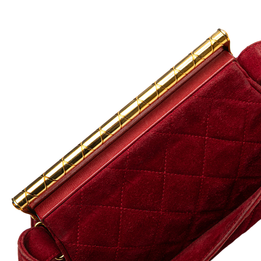 Quilted Suede Metal Frame Handbag Red - Gaby Paris