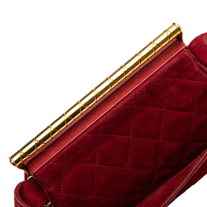 Quilted Suede Metal Frame Handbag Red - Gaby Paris