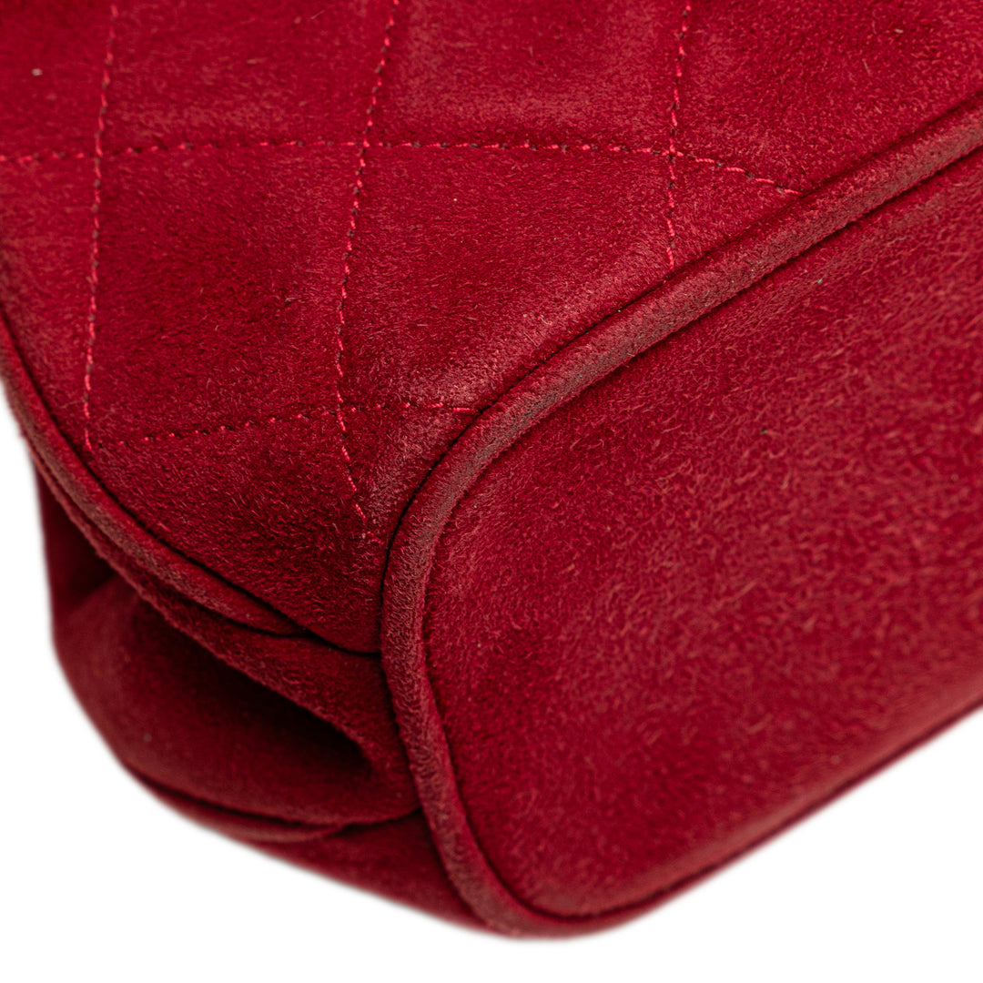 Quilted Suede Metal Frame Handbag Red - Gaby Paris