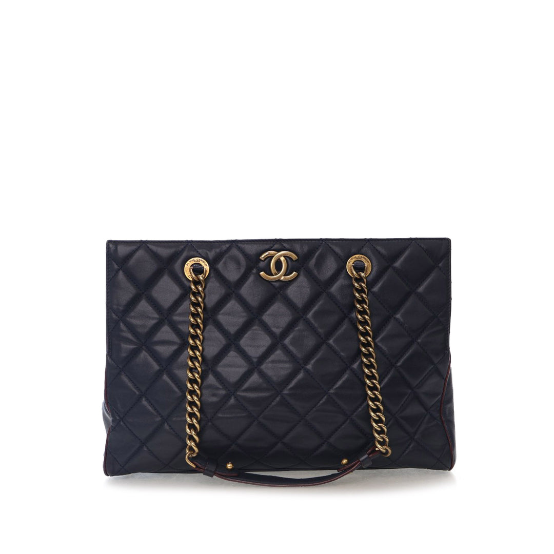 Quilted Calfskin Perfect Edge Tote Blue - Gaby Paris