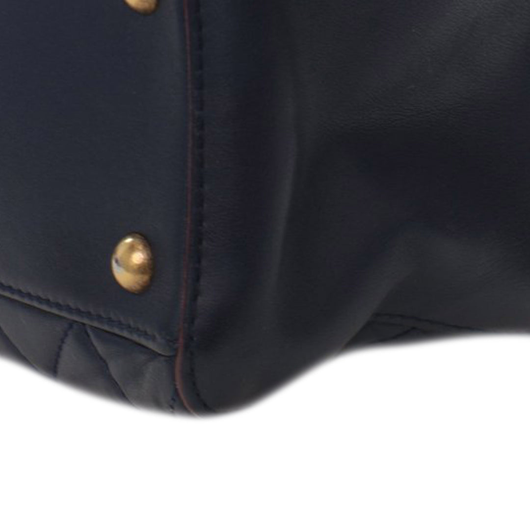 Quilted Calfskin Perfect Edge Tote Blue - Gaby Paris