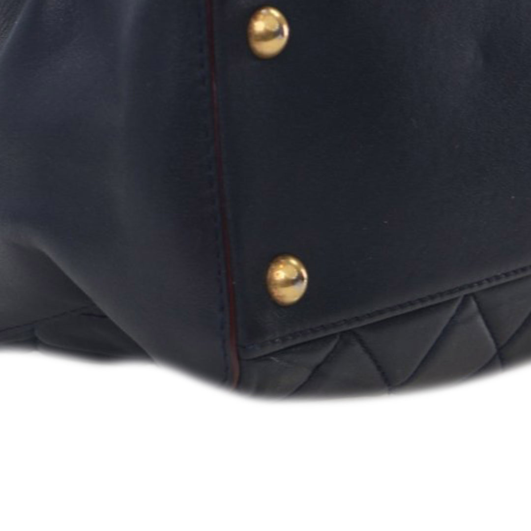 Quilted Calfskin Perfect Edge Tote Blue - Gaby Paris