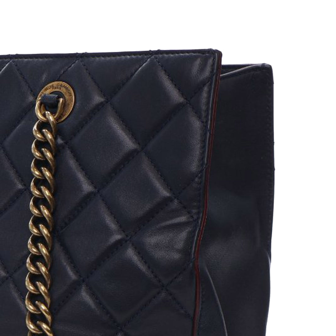Quilted Calfskin Perfect Edge Tote Blue - Gaby Paris