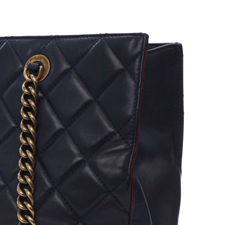 Quilted Calfskin Perfect Edge Tote Blue - Gaby Paris