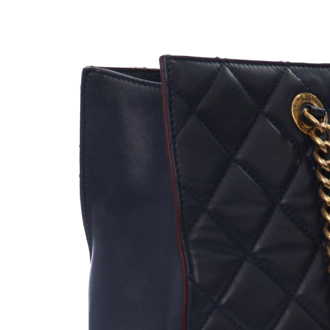 Quilted Calfskin Perfect Edge Tote Blue - Gaby Paris