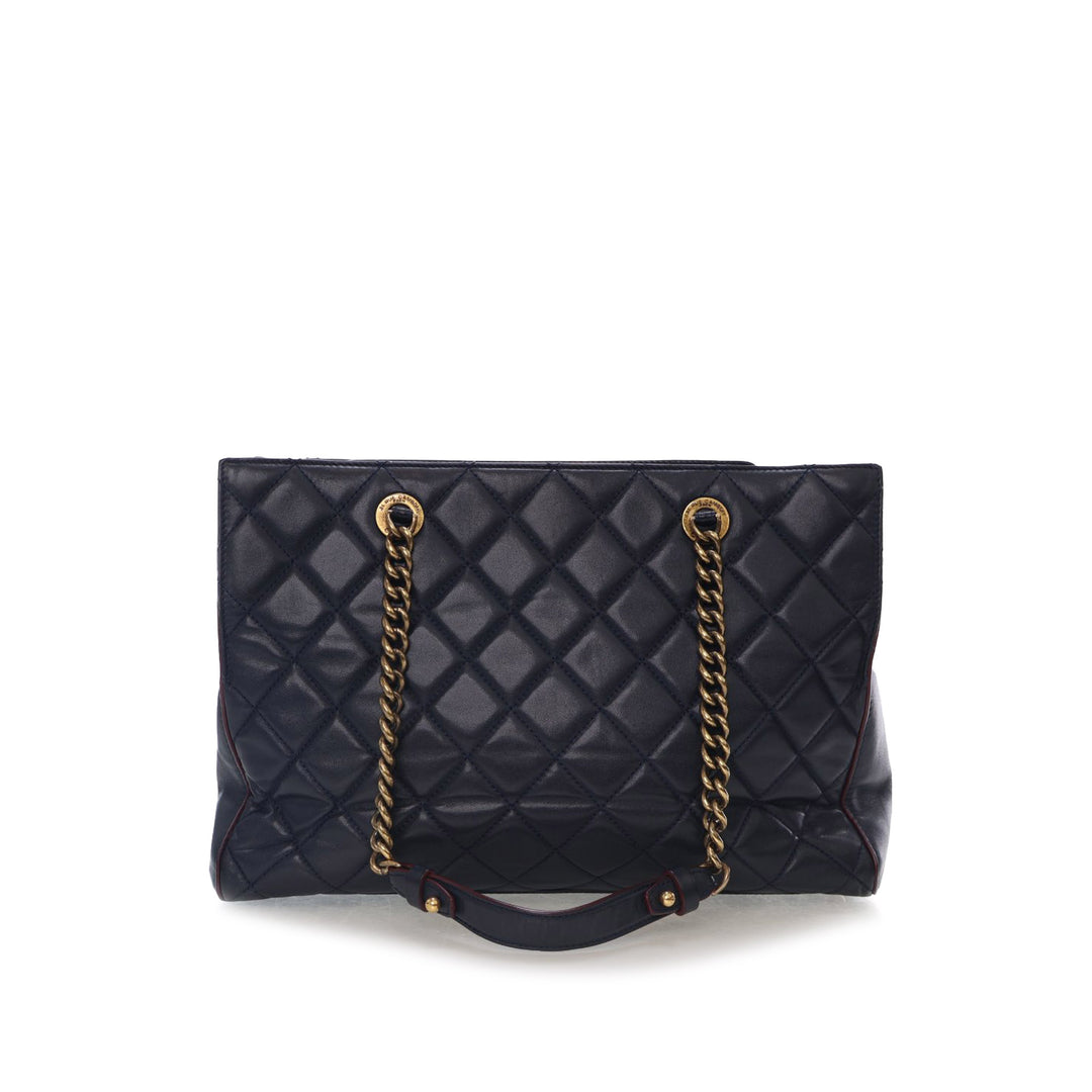 Quilted Calfskin Perfect Edge Tote Blue - Gaby Paris