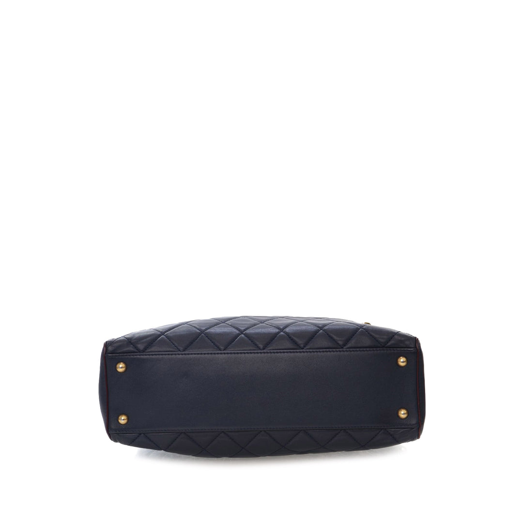 Quilted Calfskin Perfect Edge Tote Blue - Gaby Paris