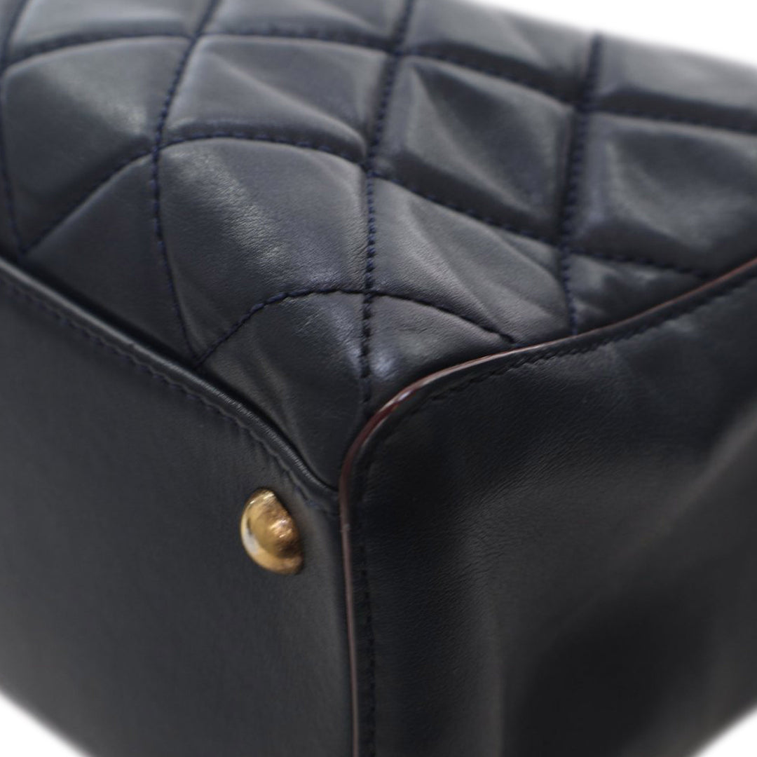 Quilted Calfskin Perfect Edge Tote Blue - Gaby Paris