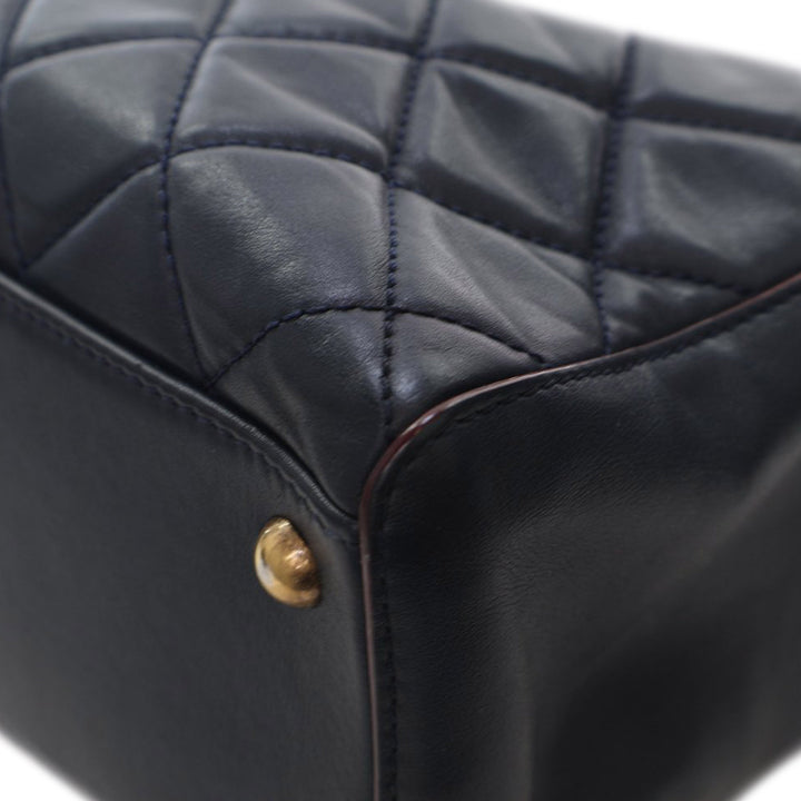 Quilted Calfskin Perfect Edge Tote Blue - Gaby Paris