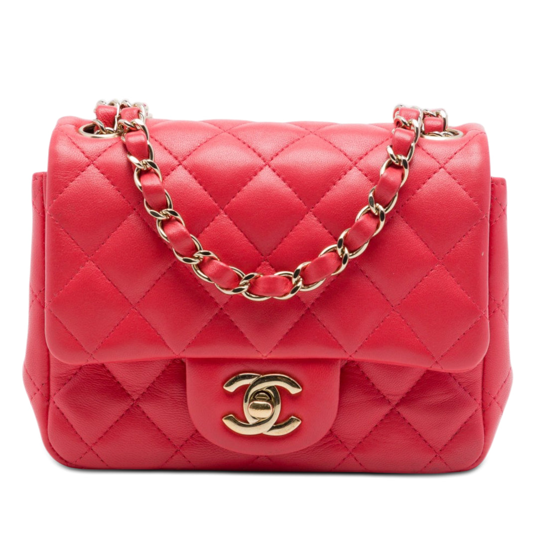 Chanel Mini Square Classic Cuir d’agneau Simple rabat