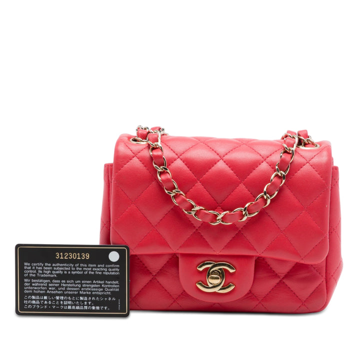 Chanel Mini Square Classic Cuir d’agneau Simple rabat