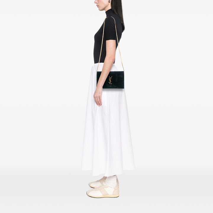 Saint Laurent Daim Monogram Kate Chain Wallet Vert – GABY PARIS Authentique