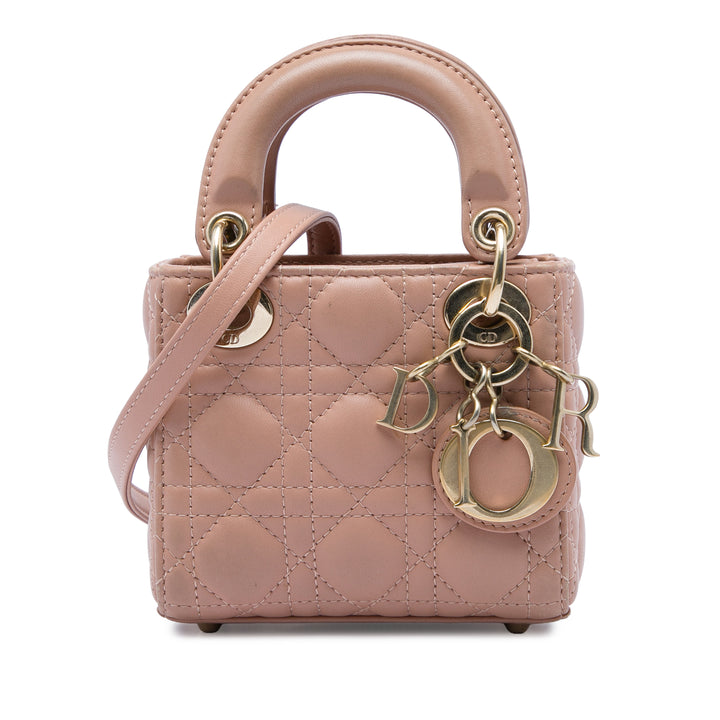 Lady Dior Cannage Micro Cuir d'agneau Marron