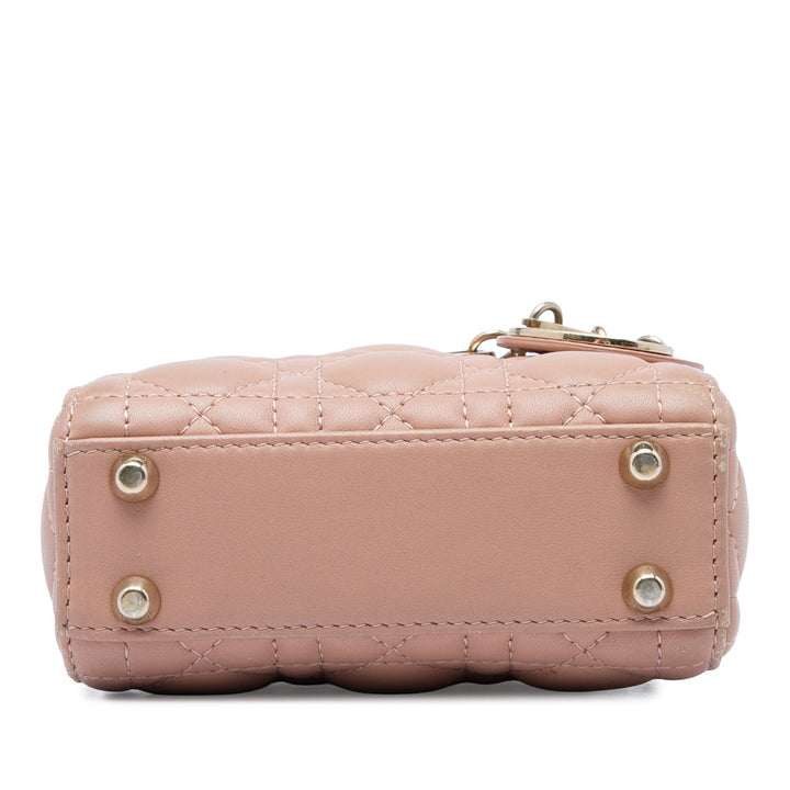 Lady Dior Cannage Micro Cuir d'agneau Marron