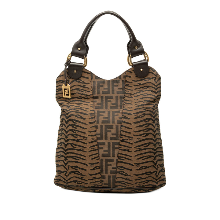 Fendi Cabas Zucca Zebra Imprimé Diavolo Trapezio Marron – vue principale – GABY PARIS