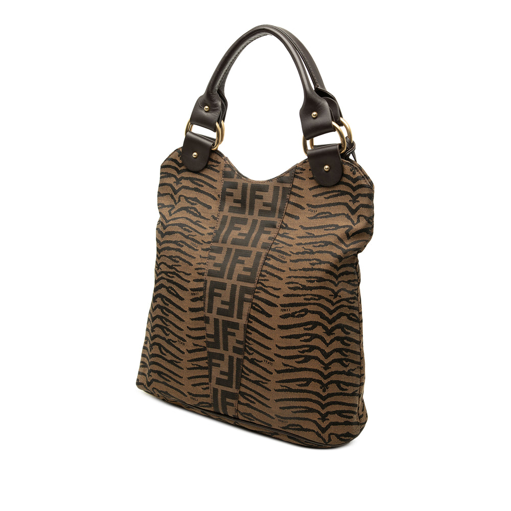 Fendi Cabas Zucca Zebra Imprimé Diavolo Trapezio Marron – vue 2 – GABY PARIS