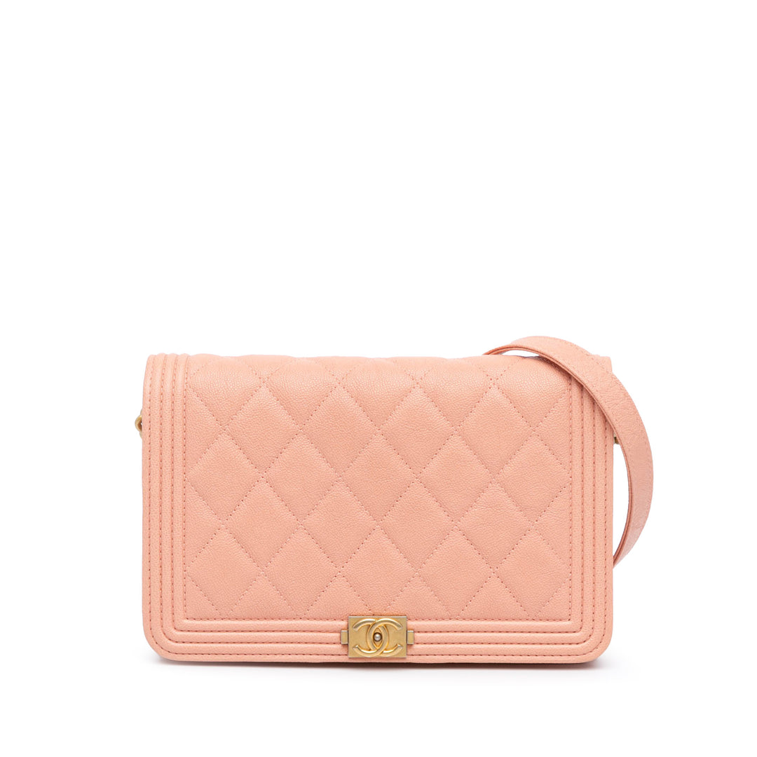 Quilted Caviar Boy Wallet on Chain Pink - Gaby Paris