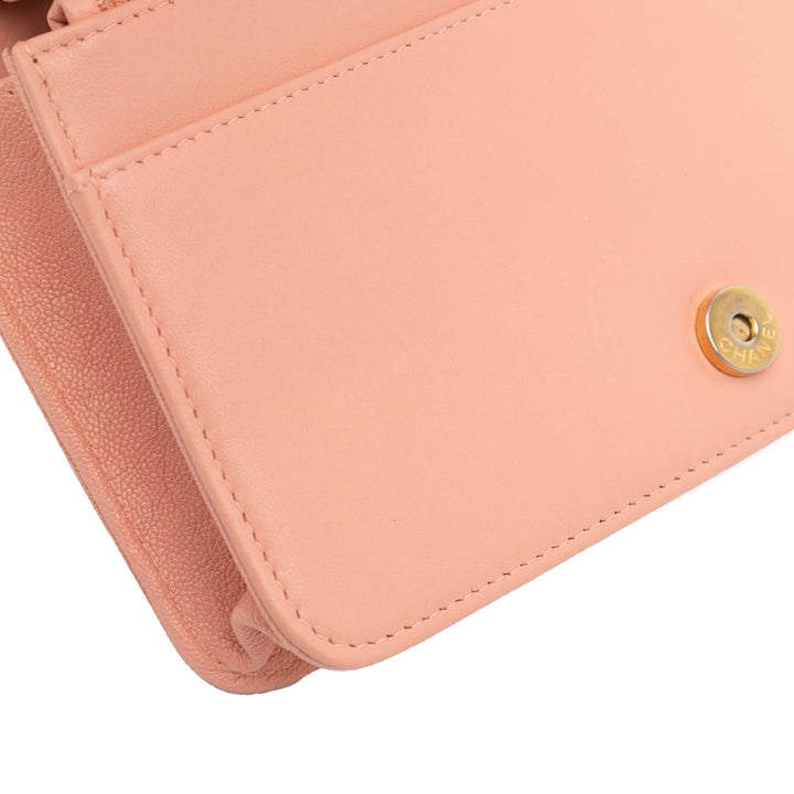 Quilted Caviar Boy Wallet on Chain Pink - Gaby Paris
