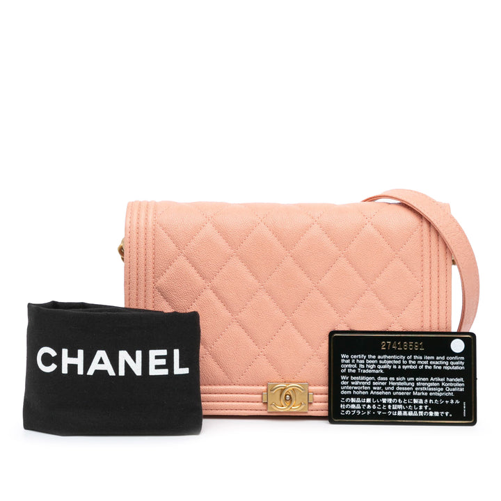 Quilted Caviar Boy Wallet on Chain Pink - Gaby Paris