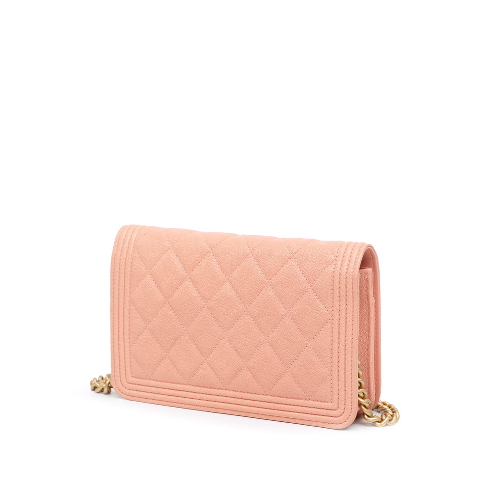 Quilted Caviar Boy Wallet on Chain Pink - Gaby Paris