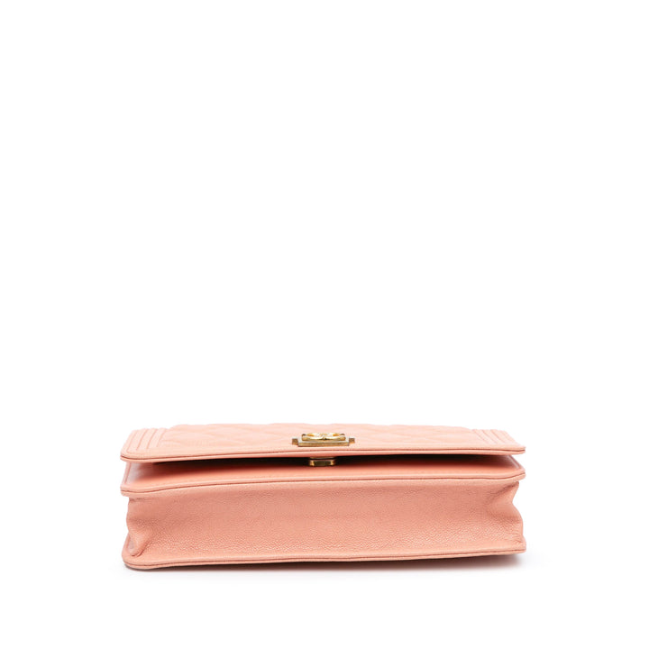 Quilted Caviar Boy Wallet on Chain Pink - Gaby Paris