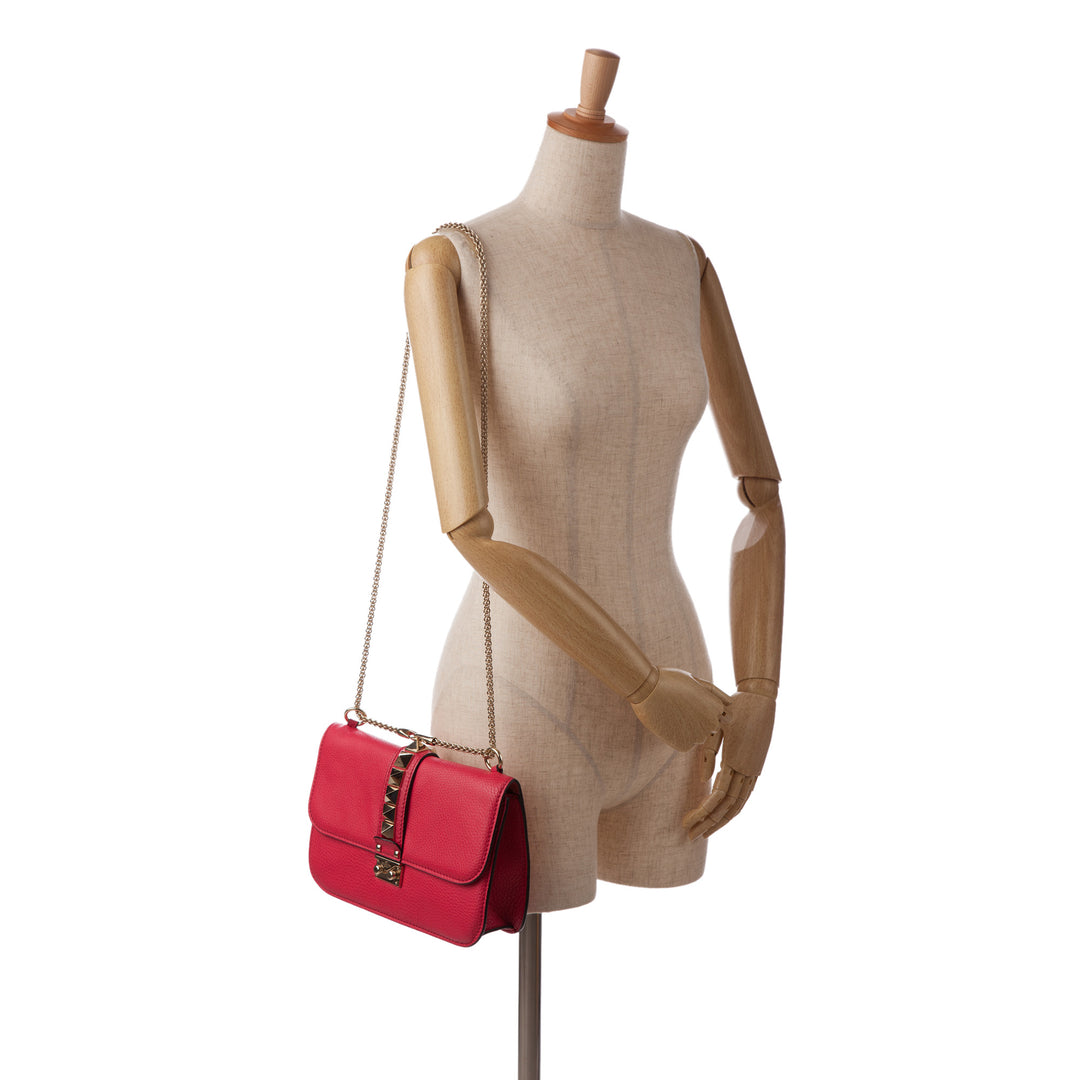 Small Rockstud Glam Lock Shoulder Bag Red - Gaby Paris