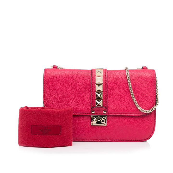 Small Rockstud Glam Lock Shoulder Bag Red - Gaby Paris