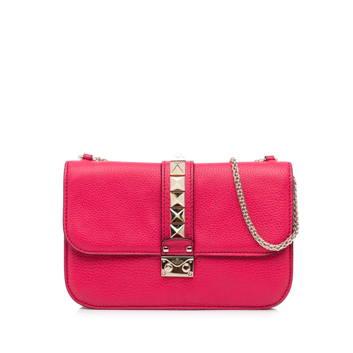 Small Rockstud Glam Lock Shoulder Bag Red - Gaby Paris