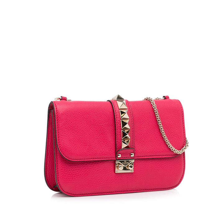 Small Rockstud Glam Lock Shoulder Bag Red - Gaby Paris