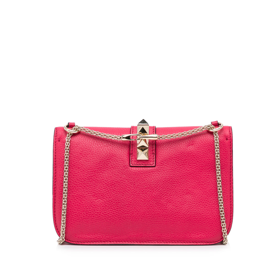 Small Rockstud Glam Lock Shoulder Bag Red - Gaby Paris