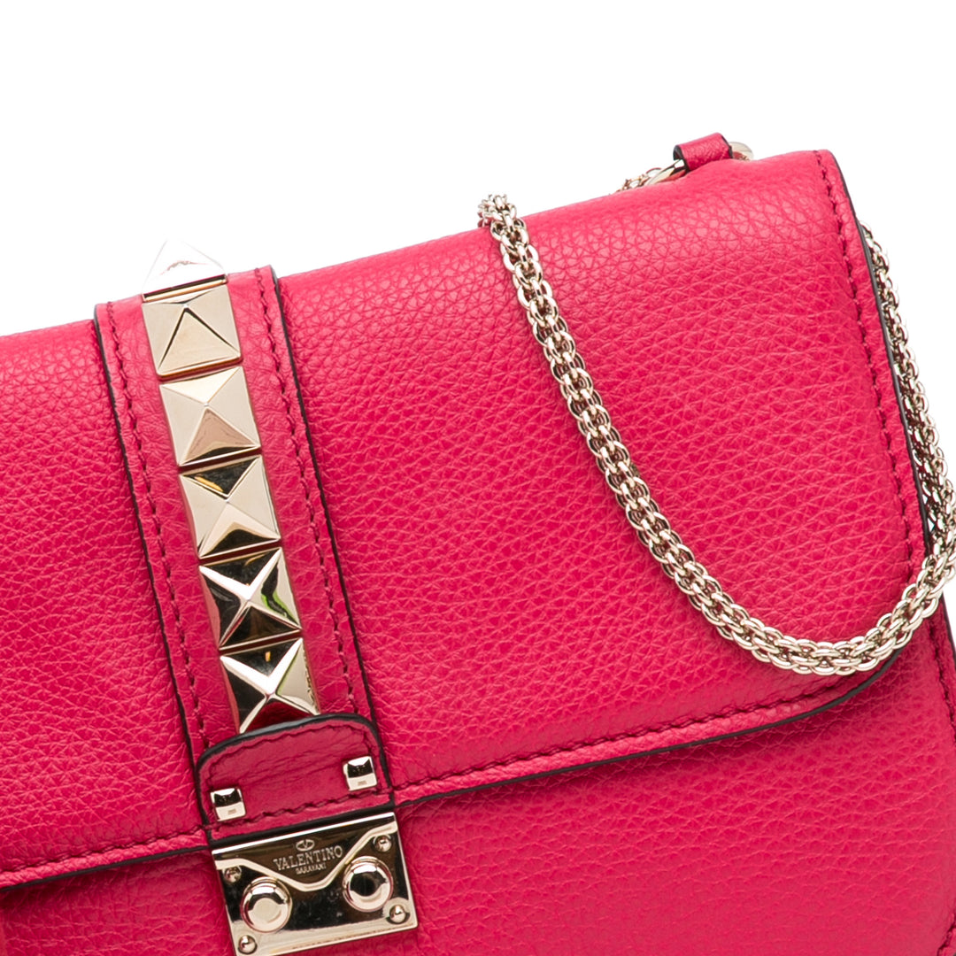 Small Rockstud Glam Lock Shoulder Bag Red - Gaby Paris