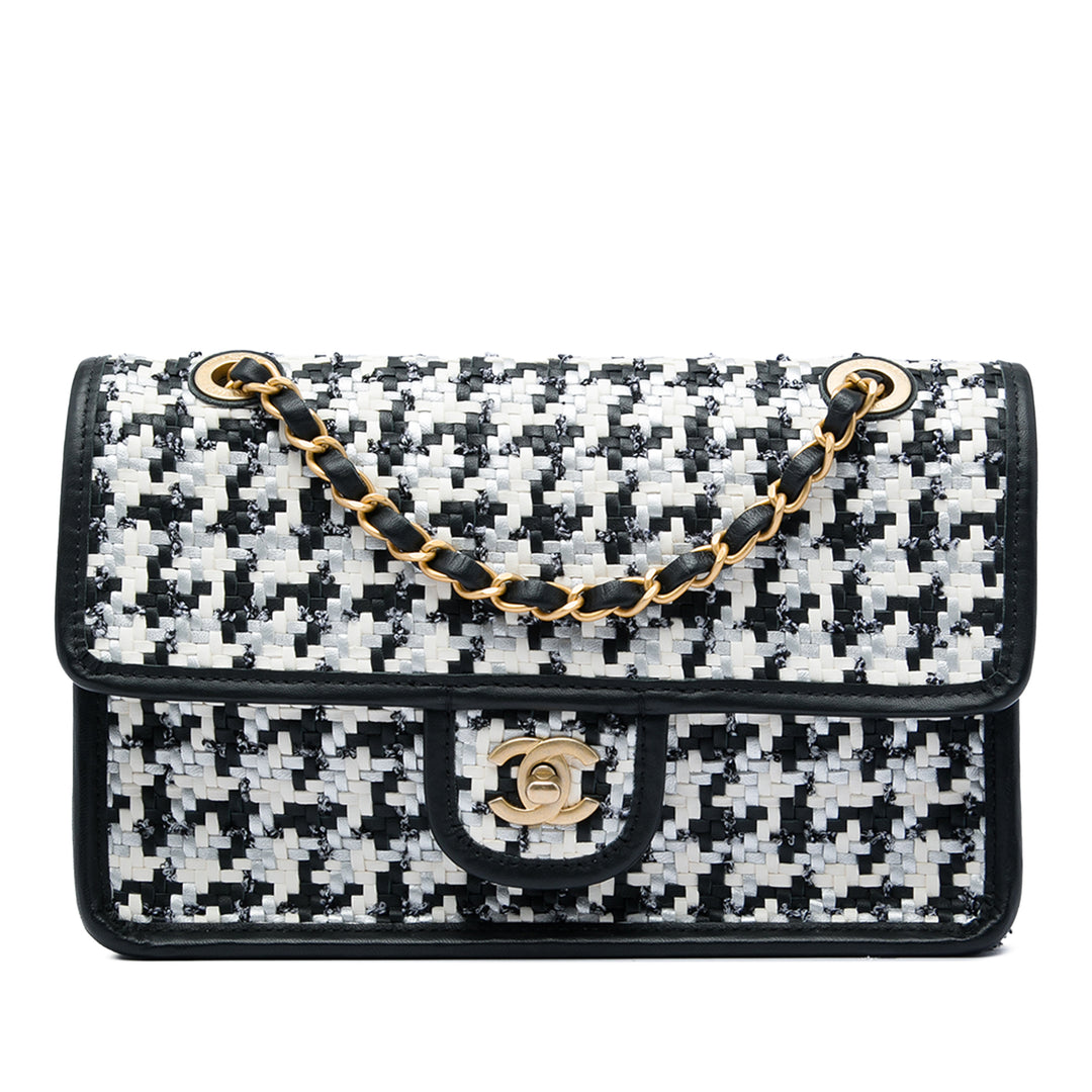 Chanel CC Tissé et Viscose Houndstooth Rabat simple Cuir d'agneau