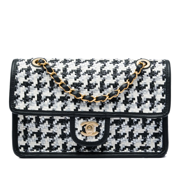 Chanel CC Tissé et Viscose Houndstooth Rabat simple Cuir d'agneau
