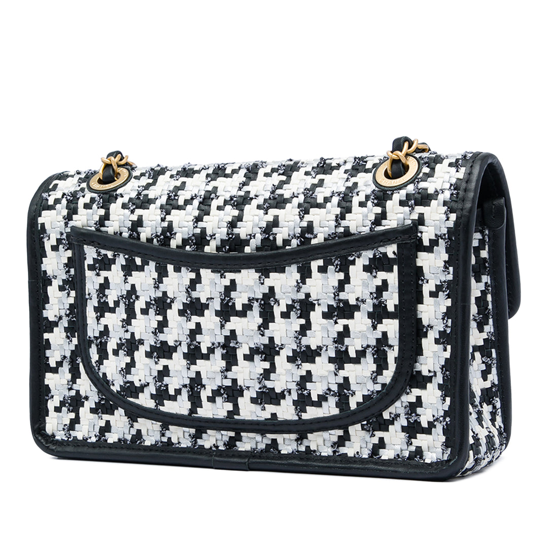 Chanel CC Tissé et Viscose Houndstooth Rabat simple Cuir d'agneau