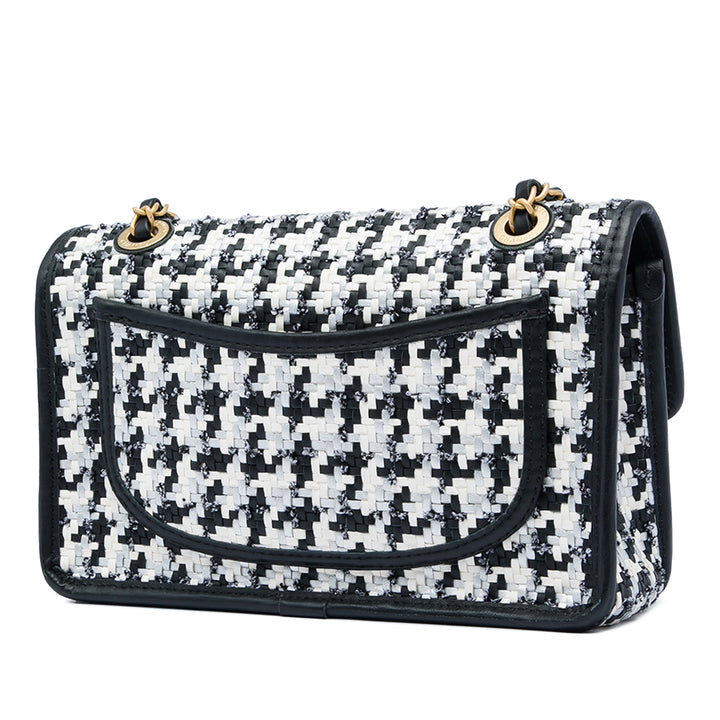 Chanel CC Tissé et Viscose Houndstooth Rabat simple Cuir d'agneau