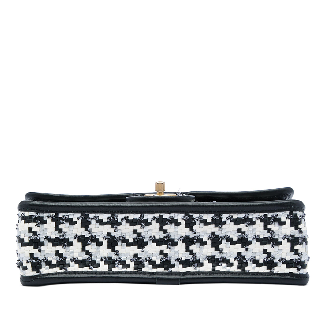 Chanel CC Tissé et Viscose Houndstooth Rabat simple Cuir d'agneau