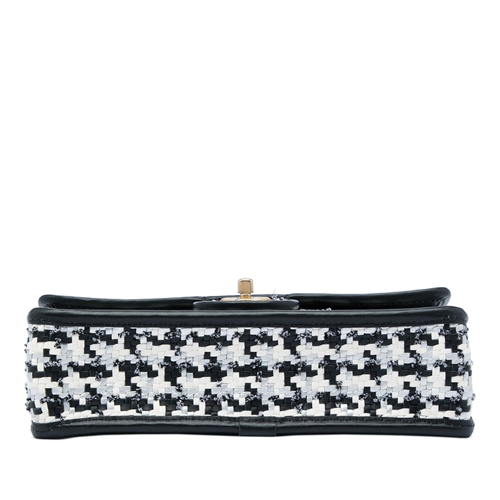 Chanel CC Tissé et Viscose Houndstooth Rabat simple Cuir d'agneau