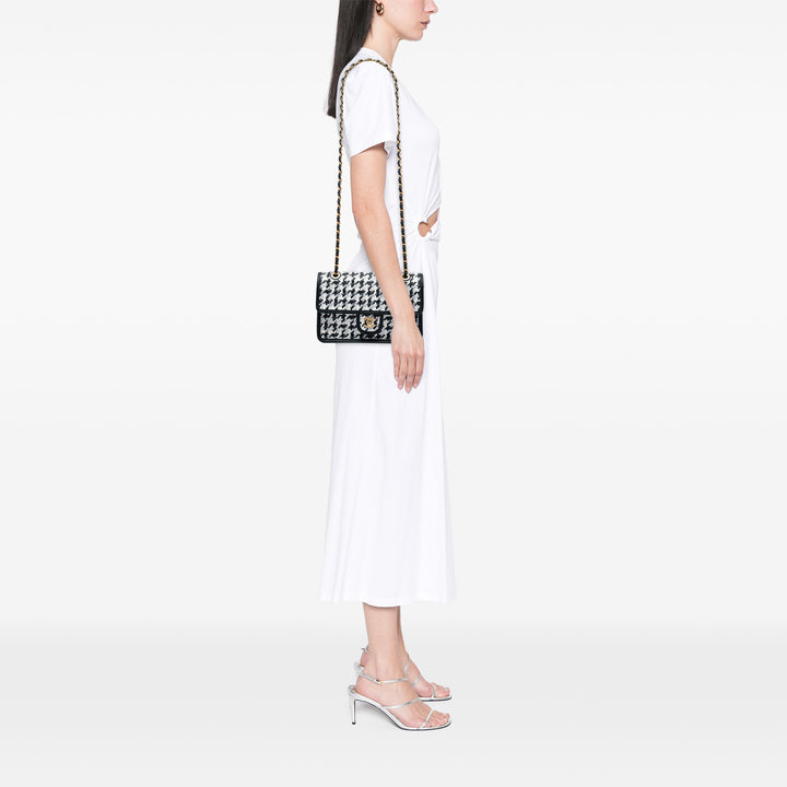 Chanel CC Tissé et Viscose Houndstooth Rabat simple Cuir d'agneau