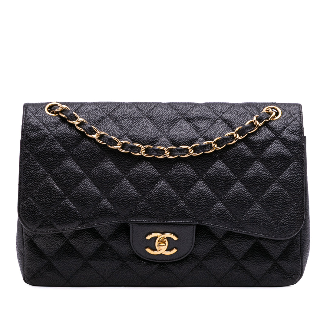 Jumbo Classic Caviar Double Flap Black - Gaby Paris