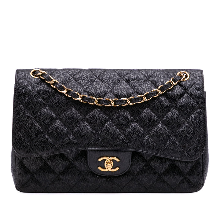 Jumbo Classic Caviar Double Flap Black - Gaby Paris