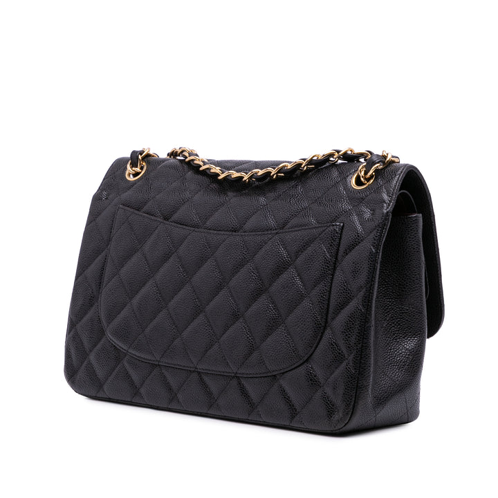 Jumbo Classic Caviar Double Flap Black - Gaby Paris