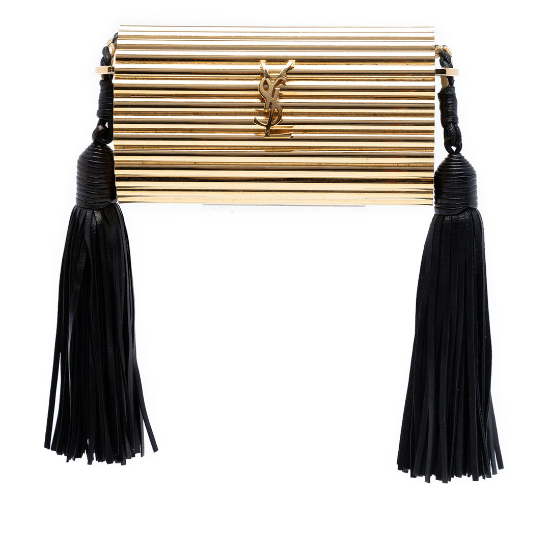 Saint Laurent Ribbed Acrylic et Cuir d’agneau Fringe Monogram Opium Boîte Sac