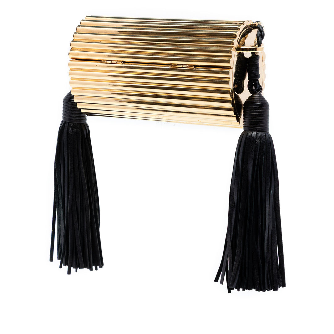 Saint Laurent Ribbed Acrylic et Cuir d’agneau Fringe Monogram Opium Boîte Sac