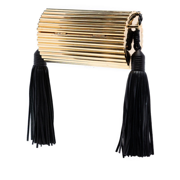 Saint Laurent Ribbed Acrylic et Cuir d’agneau Fringe Monogram Opium Boîte Sac