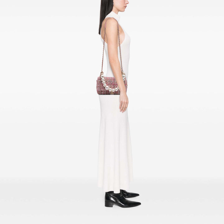 Mini Tweed Pearl Top Handle Flap Pink - Gaby Paris