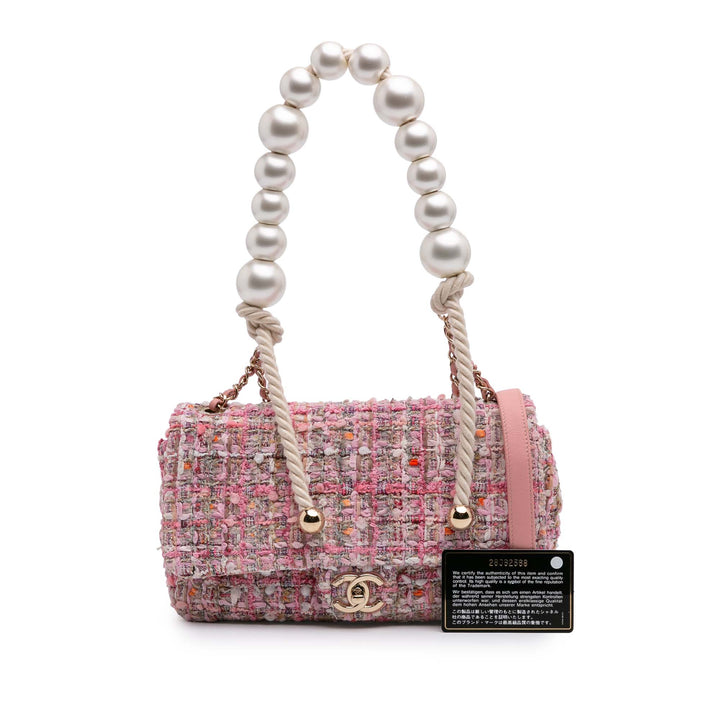 Mini Tweed Pearl Top Handle Flap Pink - Gaby Paris