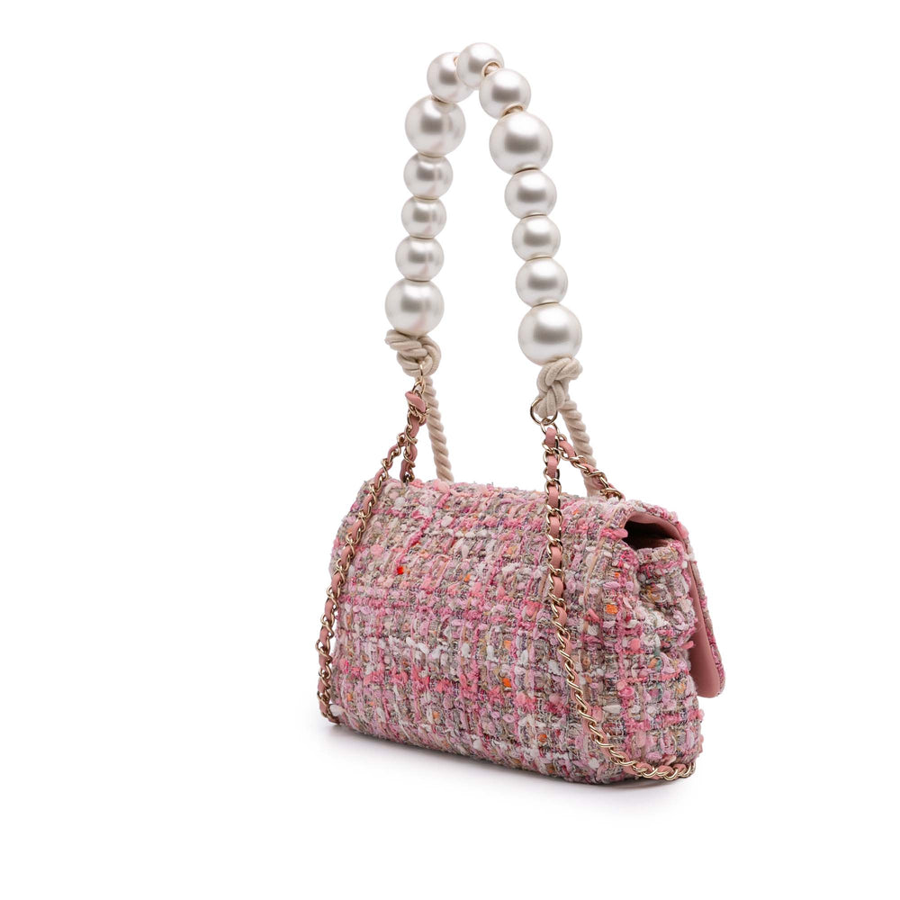Mini Tweed Pearl Top Handle Flap Pink - Gaby Paris