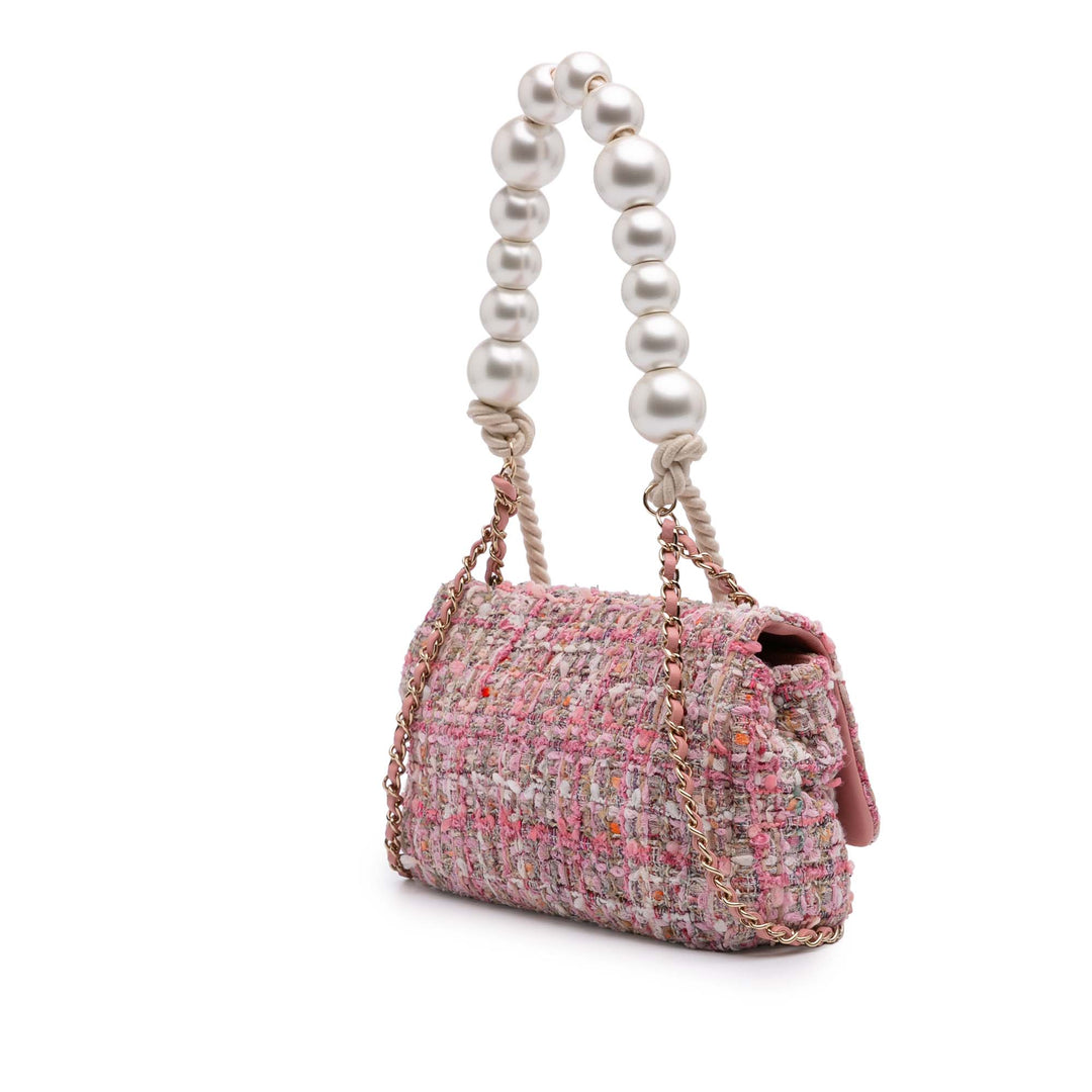 Mini Tweed Pearl Top Handle Flap Pink - Gaby Paris