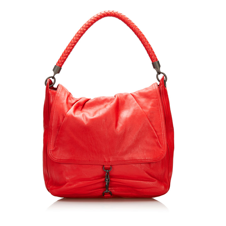 Intrecciato Trim Handbag Red - Gaby Paris